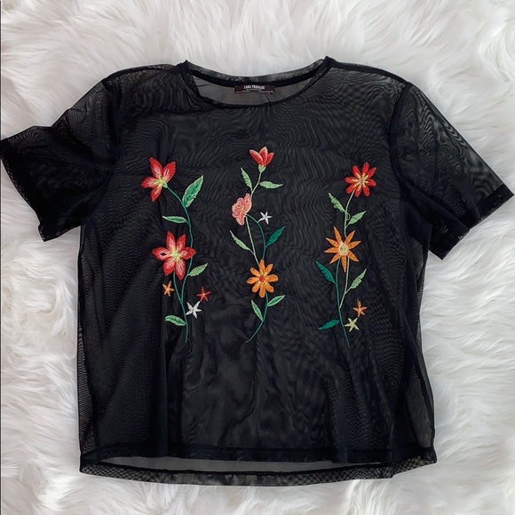 flower embroidery mesh crop top